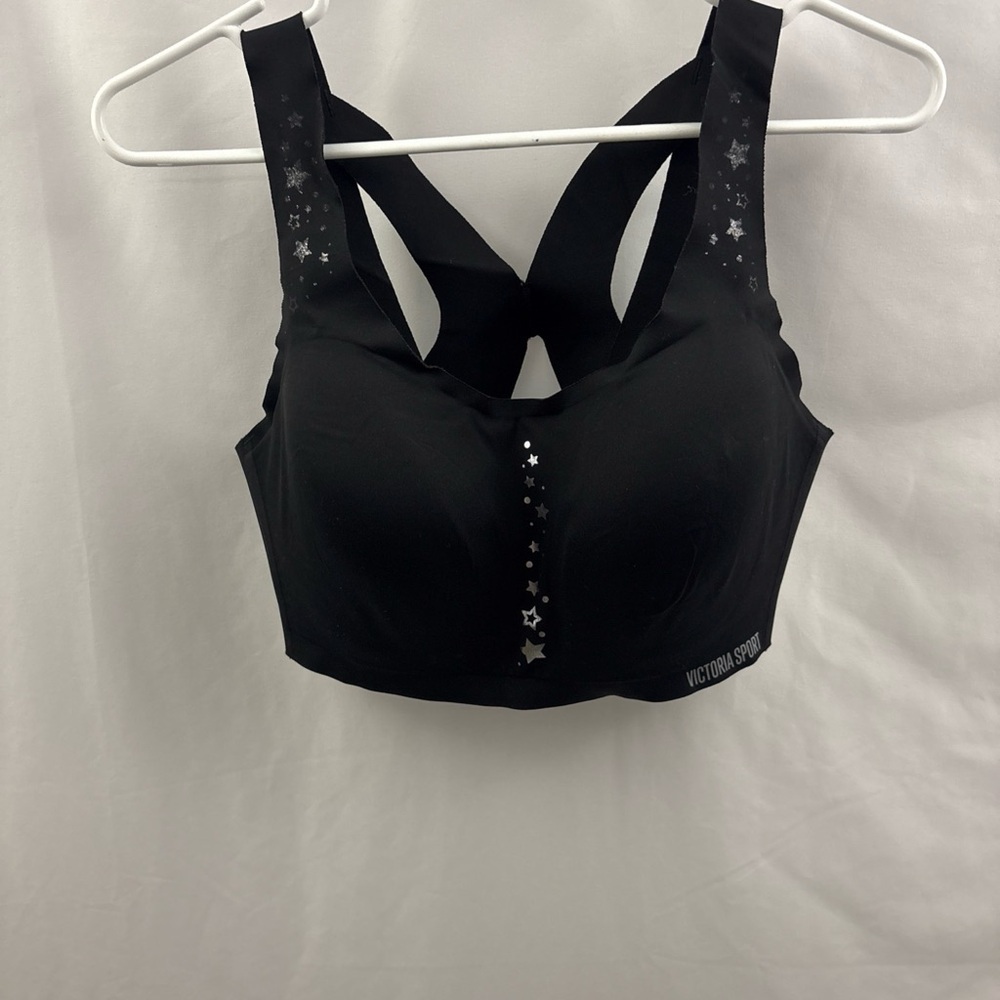 Victoria’s Secret Sports Bra 38D Angel Max Black Stars Strappy Racerback - Picture 2 of 11